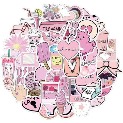 10/50pcs Cartoon VSCO Pink Girly Graffiti Stickers DIY Suitcase Guitar Skateboard Water Bottle Luggage Laptop Waterproof Sticker