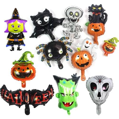 10pcs/lot Mini Size Cartoon Halloween Pumpkin Spider Bat Happy Halloween Day Foil Air Balloons Party Decoration Kids Toys