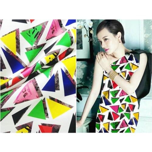 108cm wide 19mm 97% mulberry silk & 3% spandex color triangle print stretch white silk satin fabric for dress shirt clothes