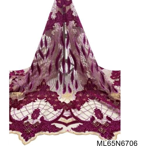 2021 Beautiful african Lace Fabric Velvet sequin embroidery Lace Fabric 5 Yards Nigerian Wedding Dress Material ML65N67