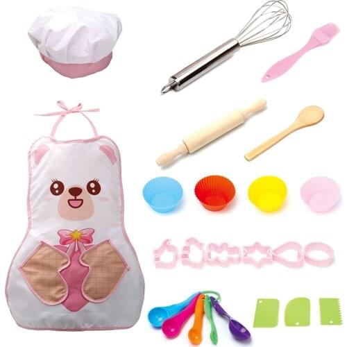 24pcs Kids Kitchenware Cooking Baking Set Kitchen Toys Role Play Children Costume Kitchen Aprons Baking Cook Pretend Play Toy