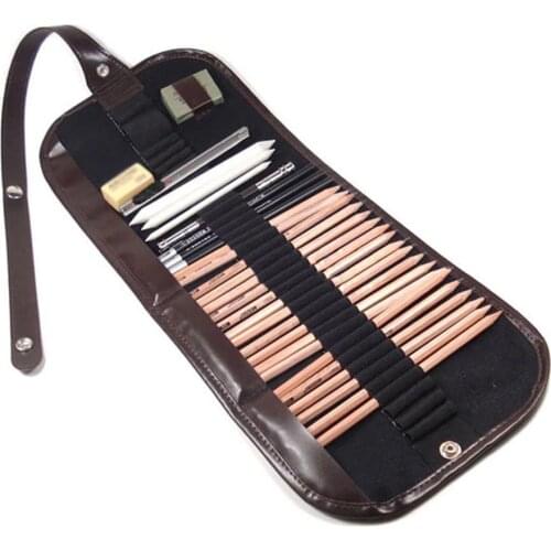 29 Pcs Sketching Smooth Writing Pencil Set Charcoal Extender Eraser Cutter Drawing Suit Art Kit Storage Bag Easy Cleaning