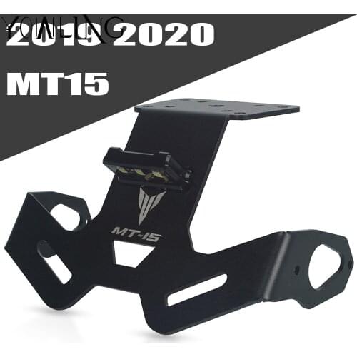 CNC Aluminum Angle Motorcycle Rear License Plate Mount Holder Frame White LED Light for YAMAHA MT-15 MT15 MT 15 2018 2019 2020