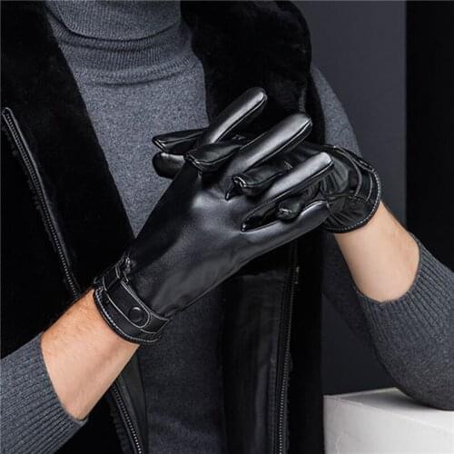 Plus Velvet Mens PU Leather Gloves Touch Screen Warm Driving Gloves Fashion Male Windproof Autumn Winter Windproof Mittnes