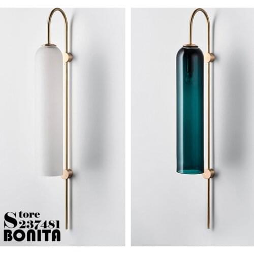Nordic postmodern design sconces light Simple strip glass modern wall lamp Ins wind blue white gray glass wall lights for home
