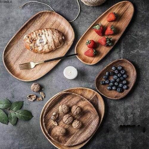 Whole Wood lovesickness Wood Irregular Oval Solid Wood Pan Plate Fruit Dishes Saucer Tea Tray Dessert Dinner Plate Tableware Set