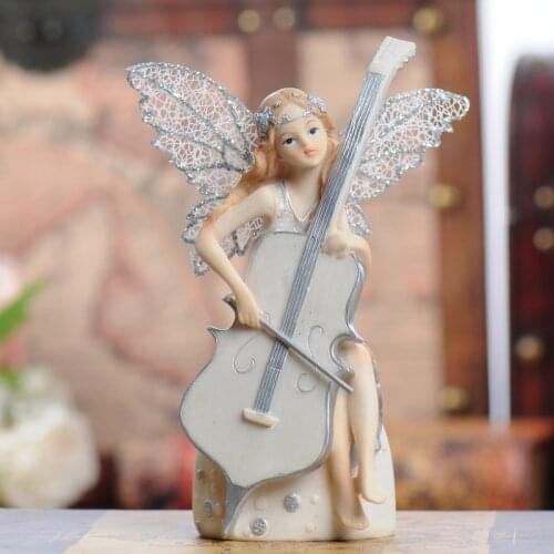 European Musical Instrument Girl Angel Resin Decoration Ornaments Art Childrens Room Cello Guitar Flower Fairy Figurines Crafts