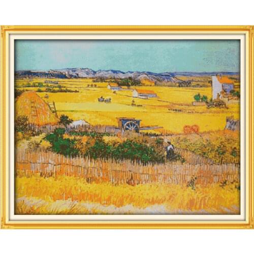 A good harvest of wheat cross stitch kit lanscape garden 14ct 11ct count printed canvas stitching embroidery DIY handmade