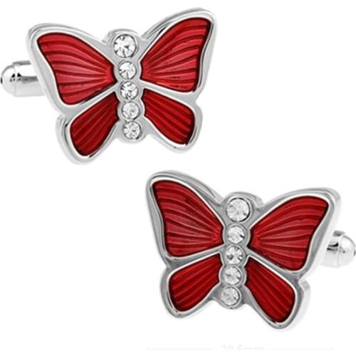 JHSL Brand Fashion Mens Jewelry Copper Men Red Butterfly Cufflinks for Shirt Father Gift