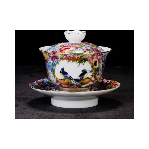 Jingdezhen Ceramic Tea Tureen Hand-painted Enamel Large Cover Bowl Chinese KungFu Gaiwan Tea Cup Bowl Teaware Free Shipping