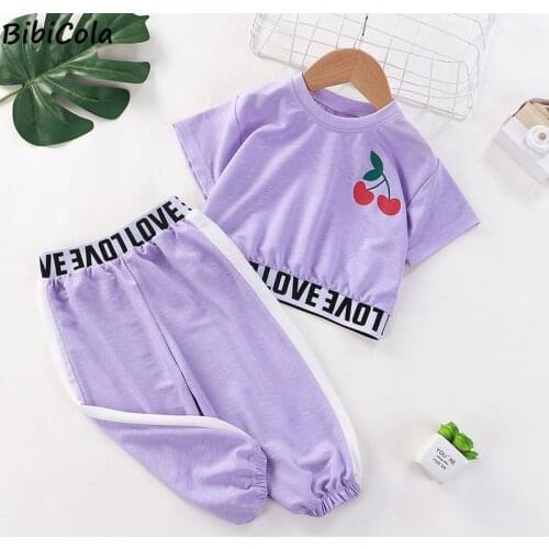2021 Fashion Children Girls Summer Clothes Sets Kids Baby Short Sleeve Tops And Long Pants Letter Print Baby Tractsuits 1-6Y