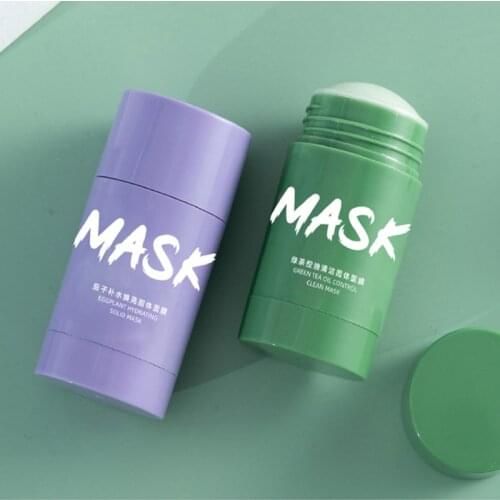 Green Tea Cleaning Solid Mask Eggplant Purifying Clay Stick Mask Oil Control Anti-Acne Mud Cream Improve Dryness Facial SkinCare