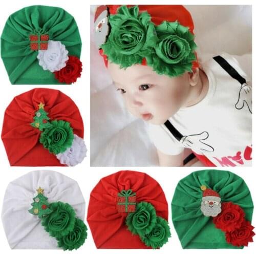 Cute Xmas Headwear Caps Baby Kids Flower Bonding Cartoon Christmas Tree Gift Hat