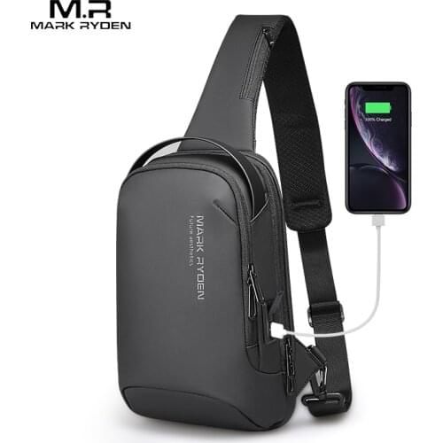 Mark Ryden Men Travel Shoulder Bag Water-repellent Sports Chest Bag Anti-theft Crossbody Bags USB Charging Messenger Bag
