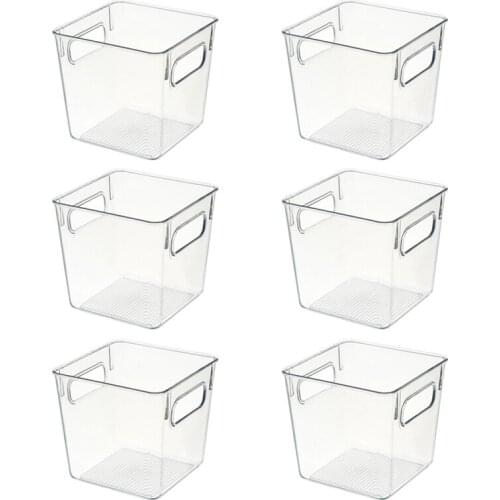 Set of 6 Refrigerator Storage Bins with Handle, Plastic Organizer Container for Kitchen, Pantry, Freezer, Countertops