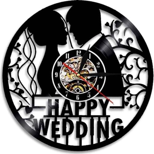 Happy Wedding Decor Vintage Vinyl Record Wall Clock Marriage Anniversary Wall Watch Mr and Mrs Home Decor Housewarming Gift