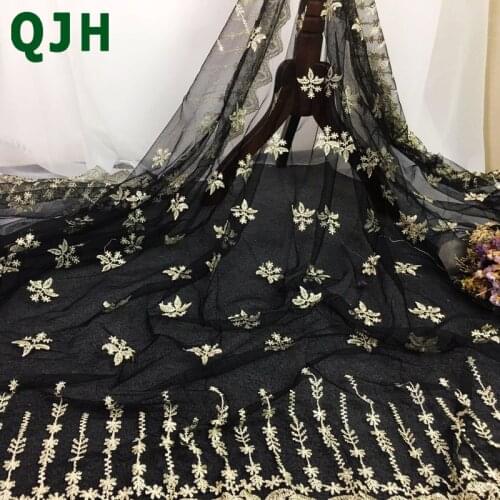 Latest Gold Wire Embroidery Lace Fabric Exquisite Bilateral Symmetry Tulle French African Lace Fabrics Dress&Skirt Accessories