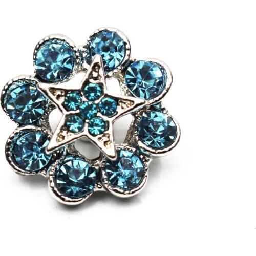 Newest 10pcs/lot Blue Crystal Star Snap Buttons Round Snap Charms Fit 18mm DIY Ginger Snap Bracelet Replaceable Button Jewelry