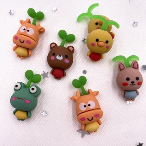 New 10Pcs Resin Soft Rubber Grass Animal Flatback Cabochon Stone Wedding Scrapbook DIY Figurine Accessories Craft Supplies H52