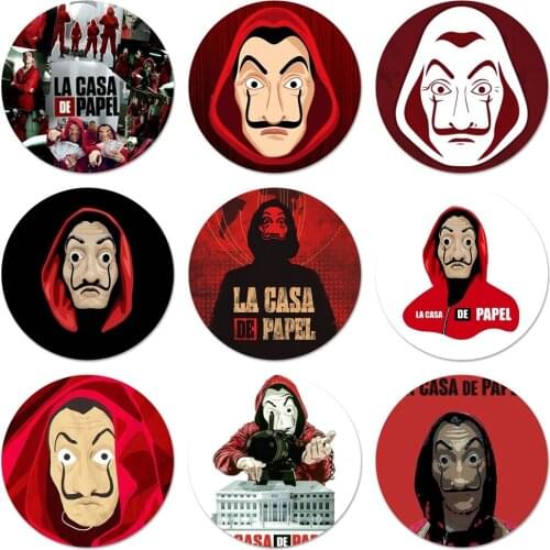 New Arrival 58mm TV La Casa de papel Icons Pins Badge Decoration Brooches Metal Badges For Clothes Backpack Decoration
