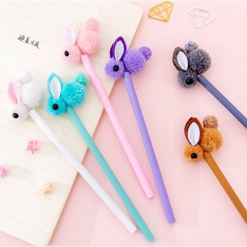 New Fashion Cute Kawaii Gel Pen Korea Creative Plush Ear Rabbit Gel Pen Cute Rabbit Signature Pen Kawaii Stationery School Suppl