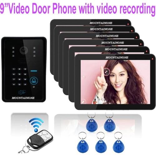 MOUNTAINONE NEW 9"display screenwith TF Card slot+1000TVL OutdoorCamera with FRID Panel for 1camera+6monitors intercom system