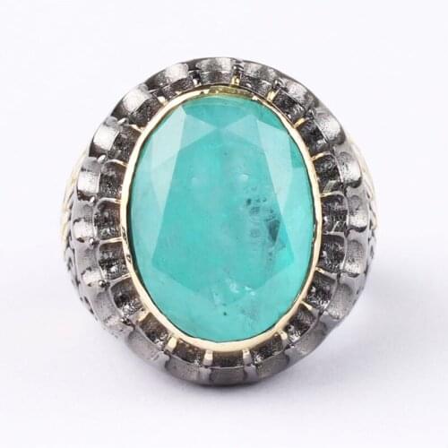 Paraiba Tourmaline Ring, Mens 925 Silver 18 K Plated Handmade Ring, Handmade Man 925 Silver Oval Paraiba Tourmaline Light Green