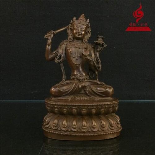 Second-hand antique Buddha Manjusri Bodhisattva 14.5cm Great Ming Dynasty Yongle engraved with pure copper buddha statue