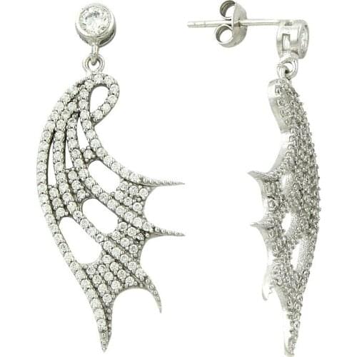 Wing Dangle Earring 925 Sterling Silver Drop Angel Wings Designer Turkish Earrings серьги серебро сережк