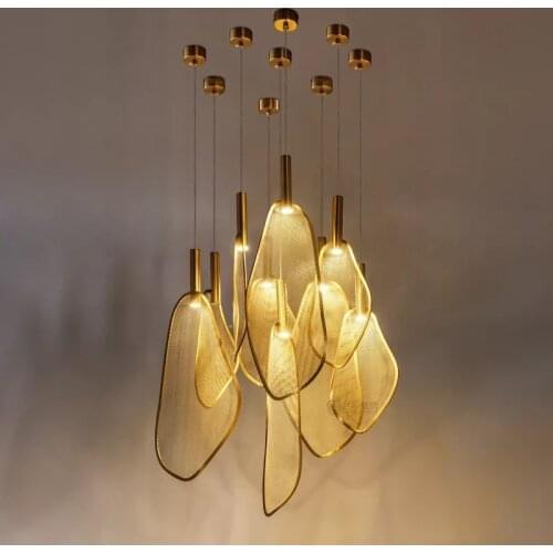 Modern Unique Fan Shape Pendant Lights Fixtures Personality For Parlor Bedroom Restaurant Home Art Deco Hanglamp Matte Gold