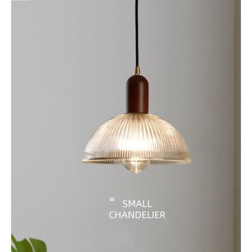 Simple Glass LED Pendant Lamp Creative Personality Retro Restaurant Bar Single Head Solid Wood LED Hanging Light For Bedroom