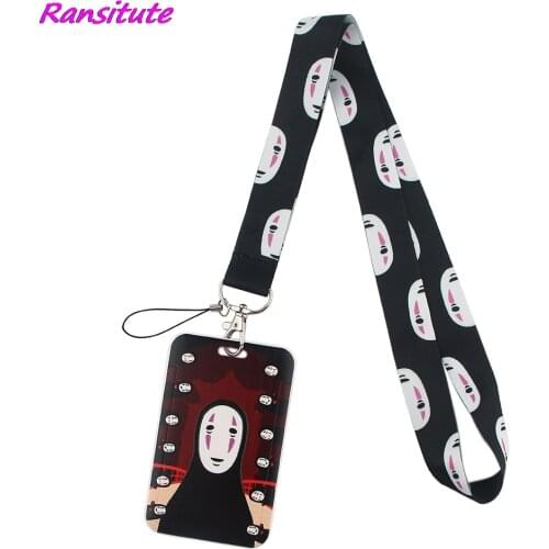 Ransitute R1730 Anime Noface Man Lanyard Card Holder Student Hanging Neck Mobile Phone Lanyard Badge Subway Access Card Holder