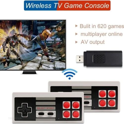 Retro Game Console Stick 8 Bit Wireless Dual Controller Build In 620 Classic Handheld Games Player Video Game Console AV Output