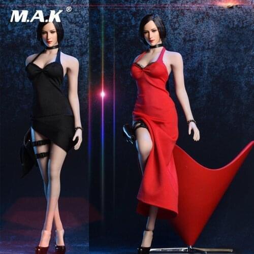 18XG14 Ada Wong Shirt Black/Red Evening Dress Cloth Accessory Set 1/6 Hanging Neck Long Skirt for Big Chest Actiom Figure Body