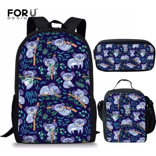FORUDESIGNS Koala Bag School Backpack Set for Boys Girls 3PCS Children School Bag Set Kids Book Bags mochila escolar