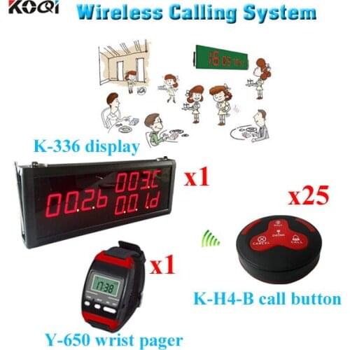 Restaurant Waiter Calling System Wireless Electronic Call For Restaurant Caller (1 display 1 wrist watch 25call button)