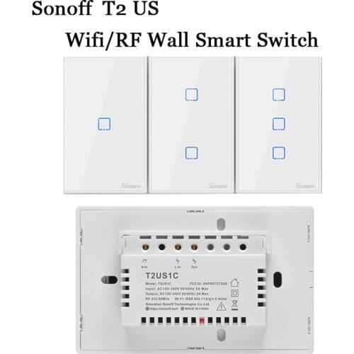 Sonoff TX T2 US 1 2 3 Gang Wifi Smart Switch RF/433/Touch Luxury Glass Panel Light Wall Switch Smart Home Remote Control Alexa