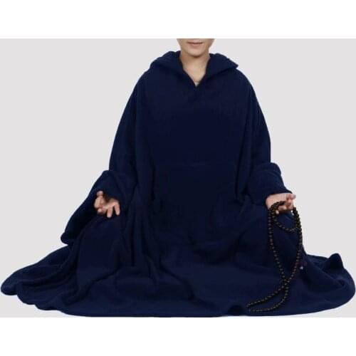 Unisex warm zen meditation cloak suits uniforms cape lay buddhist shaolin monks fleece clothes brown/blue spring&autumn&winter