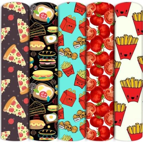Pizza Hamburger Mushroom Tomatoes Printed Polyester Cotton Fabric for Tissue Sewing Fabrics Needlework Material DIY,c17571