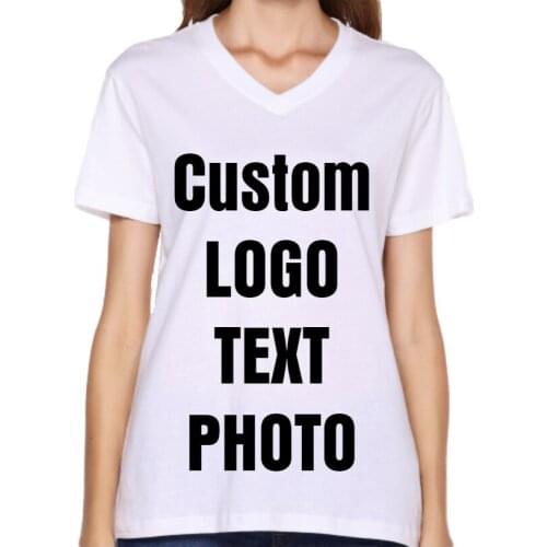 Custom Women Summer V-Neck T-Shirt Print LOGO/TEXT/PHOTO DIY T-Shirt