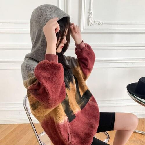 Digital Print Women Women Tie-Dye Gradient Hoodies Casual 2021 Autumn New Ladies Long Sleeve Simple Loose Hooded Sweatshirt Top