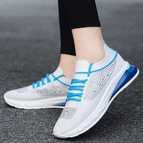 Womens Wedges Sneakers Vulcanize Shoes Sequins Crystal Shoes Fashion Girl Sport Shoes Breathable Mesh Sneakers Rhinestone Shoes