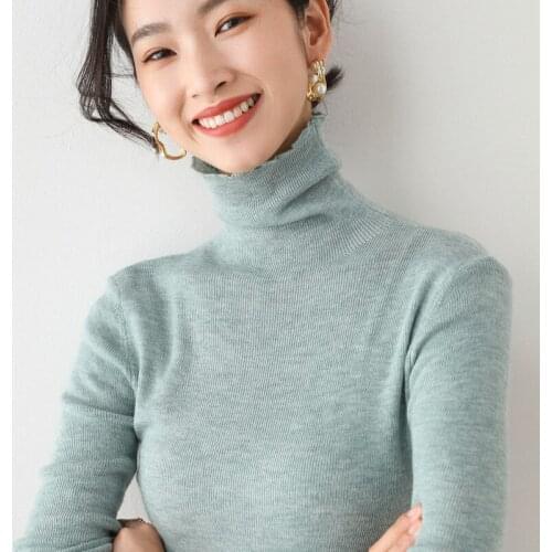 FNOCE 2020 winter new womens sweater all-match fashion casual elegant solid long sleeve turtleneck tight stretch slim sweaters