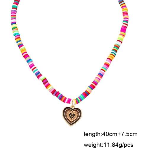 Ins Gold Chain Handmade Colorful Beads Heart Summer Beach Pendant Choker Necklaces Trendy Korean Fashion Women Party Jewelry
