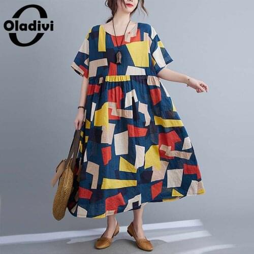 Oladivi Oversized Clothing Plus Size Dresses for Women 50 Years Old Summer 2021 Lady Large Size Dress Tunic 4XL 5XL 6XL 7XL 8XL