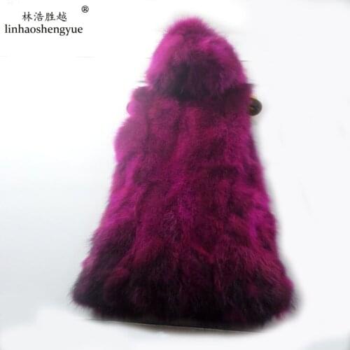 Linhaoshengyue The real raccoon fur vest with hood