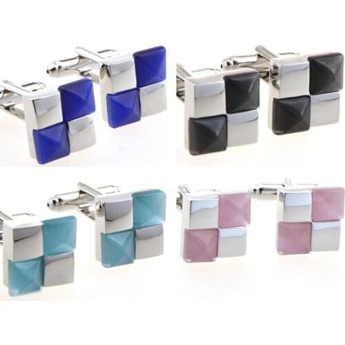 10pairs/lot Silver Square Opal Cufflinks Cats Eye Stone Cuff Links 5 Colors Shirt Cuff Button Men&Womens Jewelry Accessory