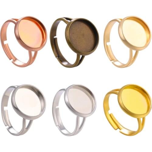 10pcs/lot 12mm Adjustable Blank Ring Settings Bronze Base Cabochon Cameo For DIY Jewelry Findings Making Accessories Crafts
