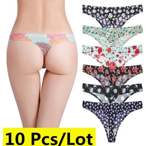 10Pcs/Lot Cotton Womens G-String Thong Panties String Floral Underwear Seamless Women Briefs Sexy Lingerie Low-Rise Pants S M L