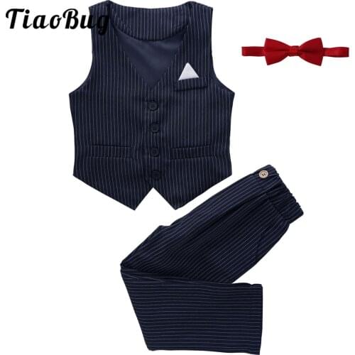 3Pcs Boys Performance Clothing Kids Formal Suits Vest + Pants + Bow Tie Tuxedos Outfits
